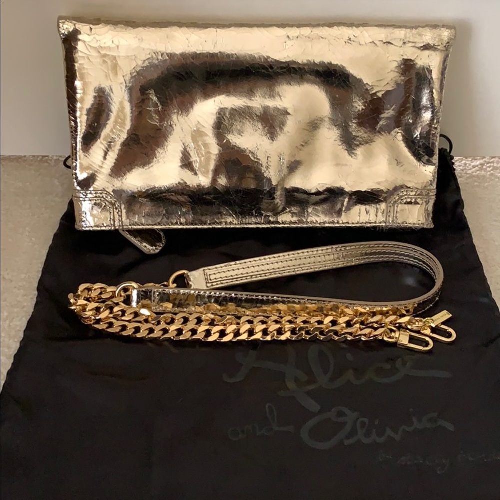 Alice + Olivia Gold Metallic “Me” Clutch EUC